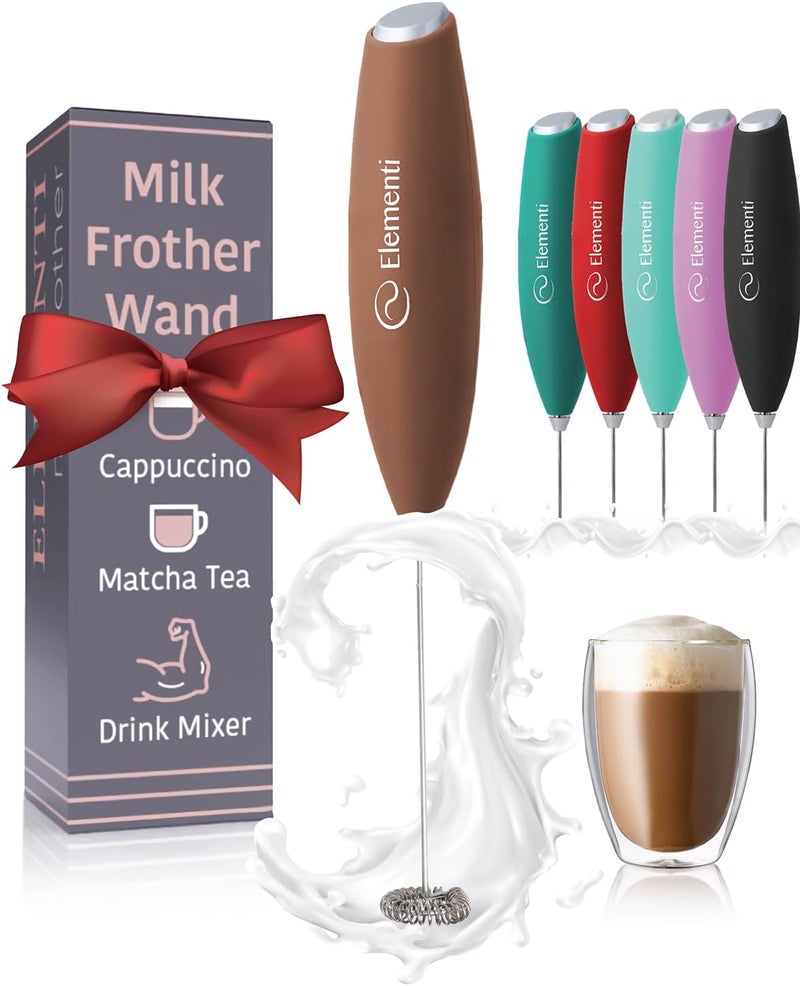 Elementi Milk Frother Handheld - Electric Stirrer and Powerful Protein Powder Mixer Wand, Easy-to-Use Mini Mixer Wand for Quick Delicious Cocktails, Coffee Frother Handheld and Coffee Stirrers (Mocha) - Image 1